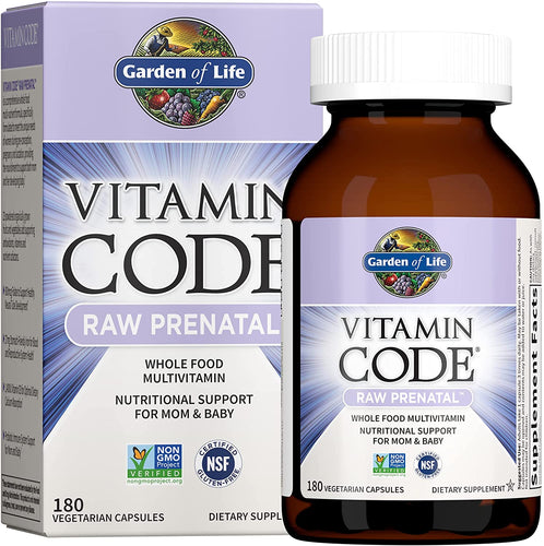 Garden of Life Vitamin Code Raw Prenatal Multivitamin, Whole Food Prenatal Vitamins with Iron, Folate not Folic Acid, Probiotics, Best Vegetarian Non-GMO Gluten Free Prenatals for Women, 180 Capsules