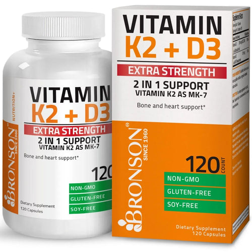 Bronson Vitamins Vitamin K2 MK-7 Plus Vitamin D3 Extra Strength - 120 Capsules