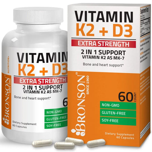 Bronson Vitamins Vitamin K2 MK-7 Plus Vitamin D3 Extra Strength - 60 Capsules